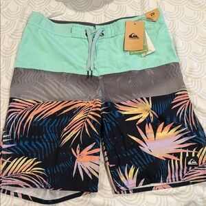Quiksilver Men'/Youth Tropical Print Hybrid board Shorts - Mint and Black